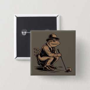 Badge Carré 5 Cm Grenouille Rétro Drôle Amateur de Golf Grenouille