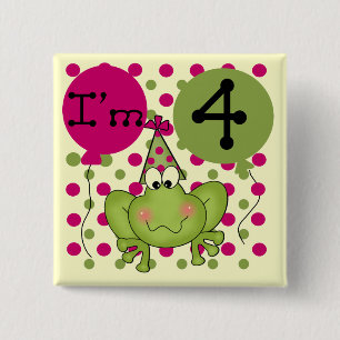 Badge Carré 5 Cm Grenouille rose 4e anniversaire Tshirts et cadeaux