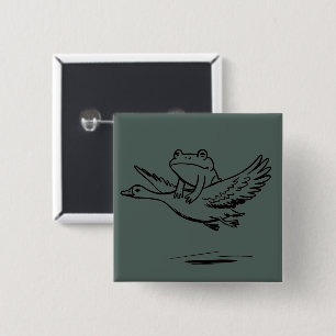 Badge Carré 5 Cm Grenouille Vintage Équitant Oie Nature Fantaisiste