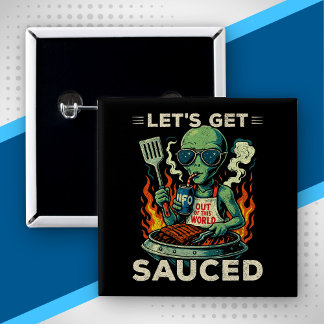 Badge Carré 5 Cm Gril de BBQ UFO Fête de cuisine Devenons Saucés Dr