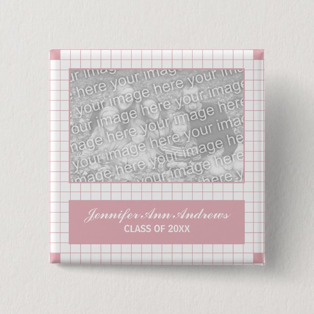 Badge Carré 5 Cm Grille rose (Devant)
