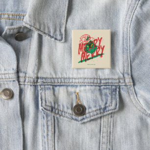 Badge Carré 5 Cm Grinch Grunge Graphique Joyeux Joyeux