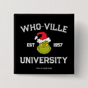 Badge Carré 5 Cm Grinch   Who-ville Université depuis 1957