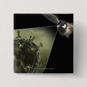 Badge Carré 5 Cm Grippe aviaire sortant de l'oiseau