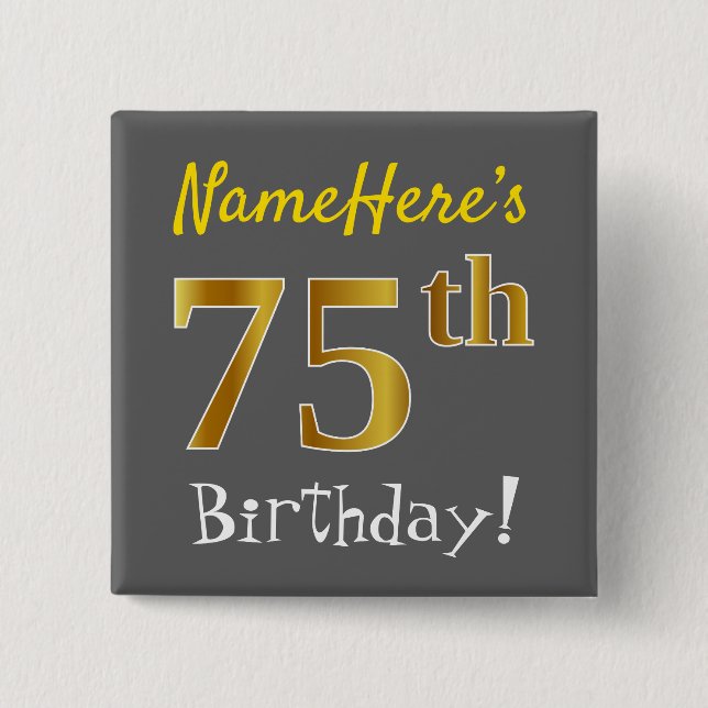 Badge Carré 5 Cm Gris, anniversaire d'or de Faux (Devant)