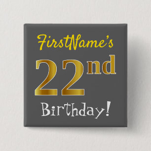 Badge Carré 5 Cm Gris, anniversaire d'or de Faux 22ème, avec le no