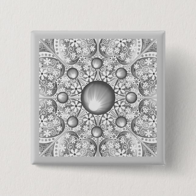 Badge Carré 5 Cm Gris dentée céramique (Devant)