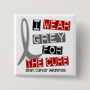 Badge Carré 5 Cm Gris d'usage du CANCER DU CERVEAU I pour le