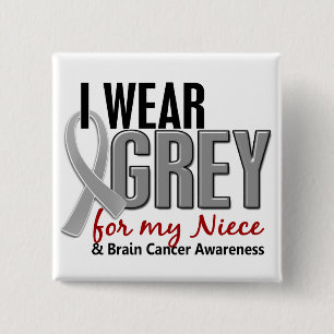 Badge Carré 5 Cm Gris d'usage du CANCER DU CERVEAU I pour ma nièce