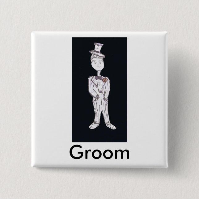 Badge Carré 5 Cm Groom Tuxedo (Devant)