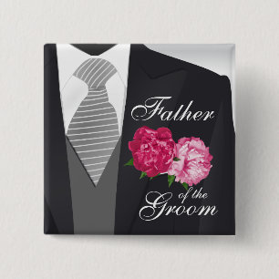 Badge Carré 5 Cm Groom's Wedding Party - Rose Floral