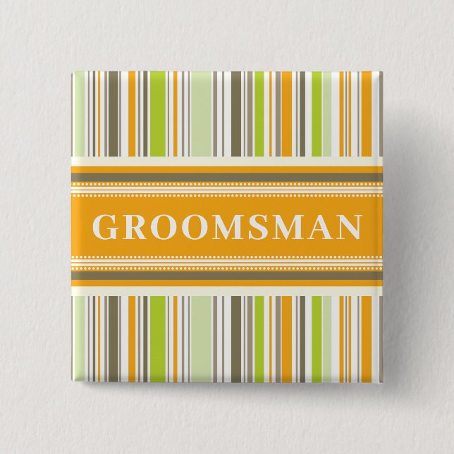 Badge Carré 5 Cm GROOMSMAN Retro Orange Mint Stripes Mariage simple (Devant)
