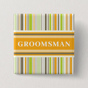Badge Carré 5 Cm GROOMSMAN Retro Orange Mint Stripes Mariage simple