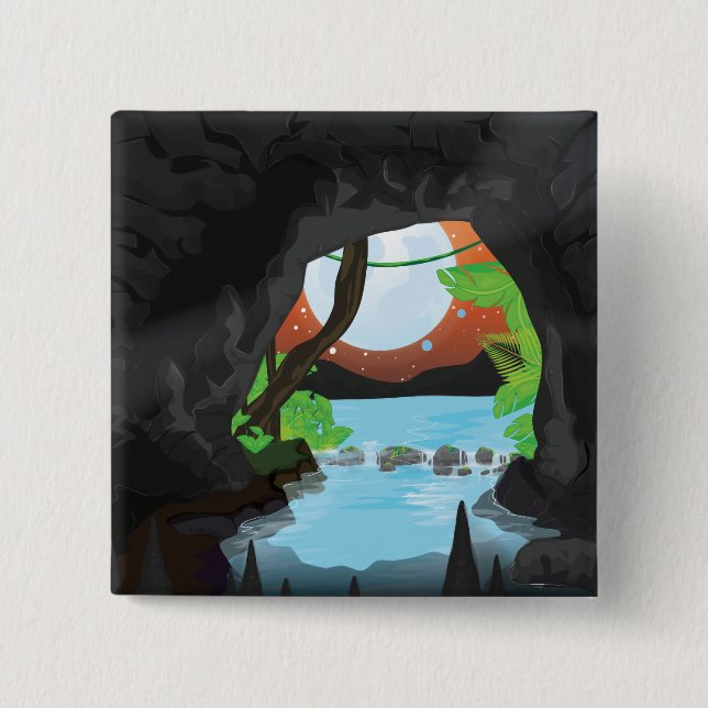 Badge Carré 5 Cm Grotte de la forêt tropicale (Devant)