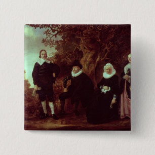 Badge Carré 5 Cm Groupe de famille dans un paysage
