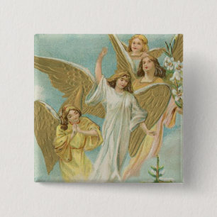 Badge Carré 5 Cm Groupe vintage d'anges de Noël