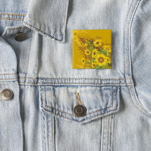 Badge Carré 5 Cm Grunge Tournesol Art Bold Rustique Jaune Floral