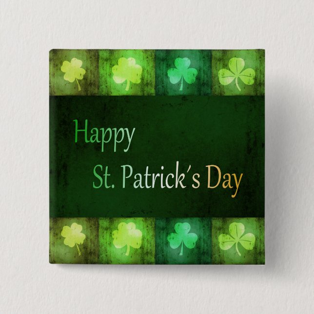 Badge Carré 5 Cm Grungy St. Patrick's Day Shamrocks - Bouton (Devant)