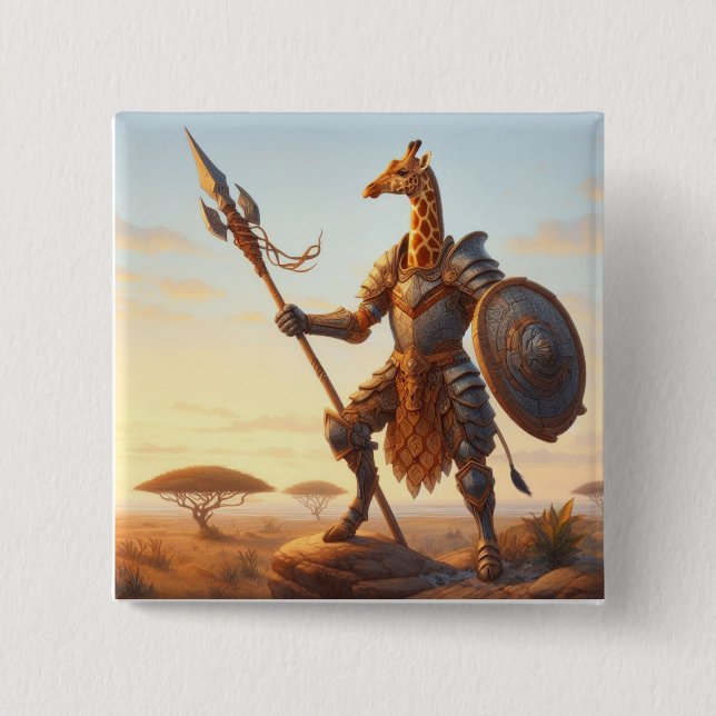 Badge Carré 5 Cm guerrier girafe (Devant)