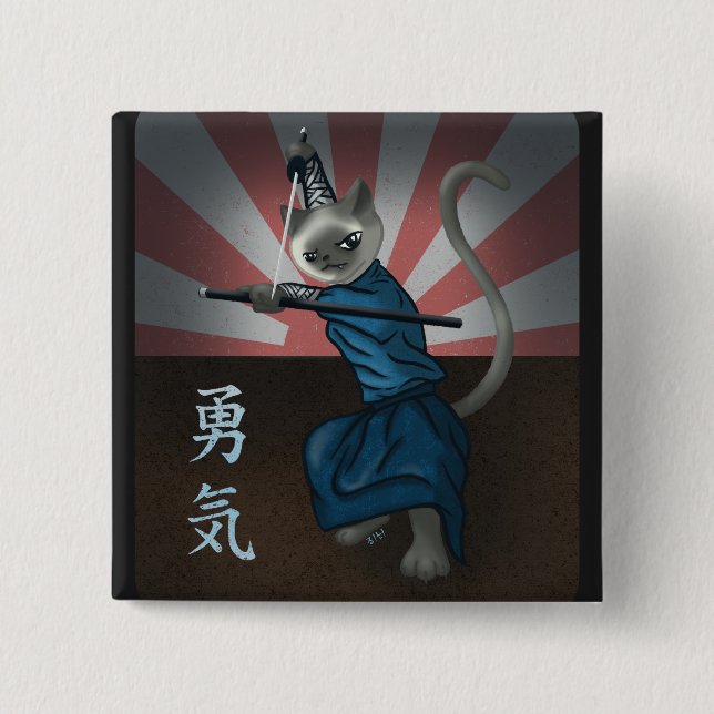 Badge Carré 5 Cm Guerrier Kitten (Devant)