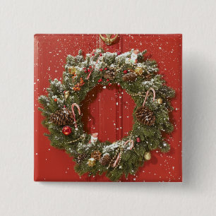 Badge Carré 5 Cm Guirlande de Noël accrochant sur une porte