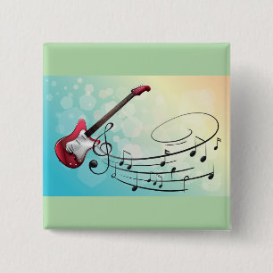 Badge Carré 5 Cm Guitare électrique Rock and Roll Notes de musique
