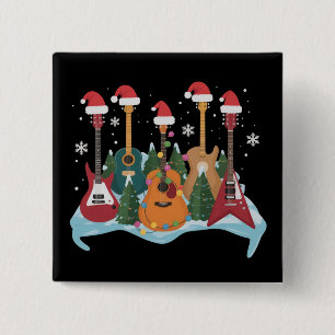 Badge Carré 5 Cm Guitare Rétro Drôle Noël Arbre de Noël Fêtes