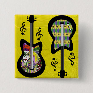 Badge Carré 5 Cm Guitares colorées Mardi Gras