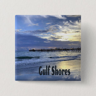 Badge Carré 5 Cm Gulf Shores Alabama Beach Sunrise Pier