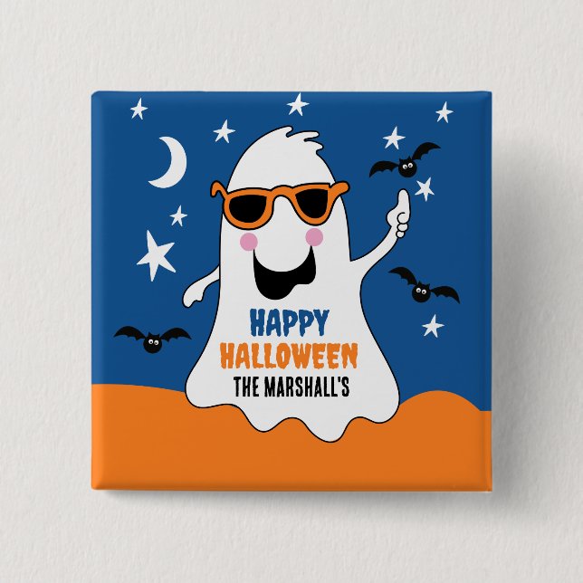 Badge Carré 5 Cm Gus Ghost Halloween mignon enfants (Devant)
