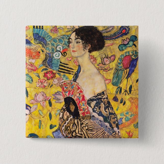 Badge Carré 5 Cm Gustav Klimt - Dame avec ventilateur (Devant)