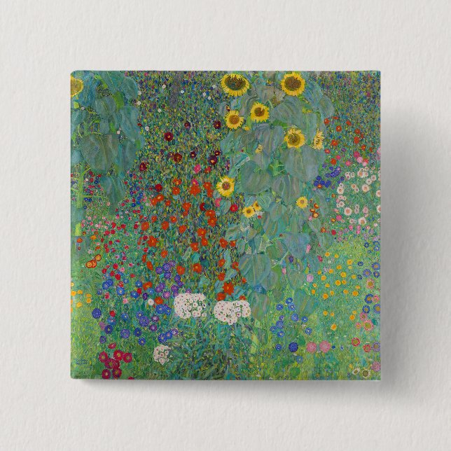 Badge Carré 5 Cm Gustav Klimt - Jardin de campagne avec tournesols (Devant)