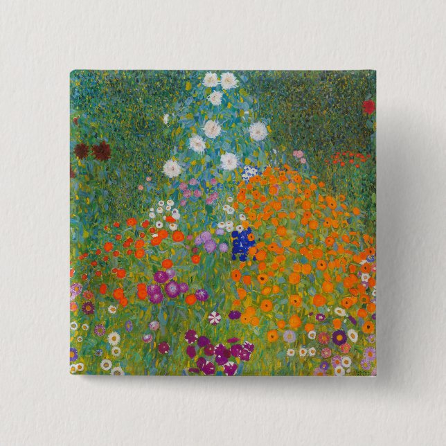 Badge Carré 5 Cm Gustav Klimt - Jardin des fleurs (Devant)