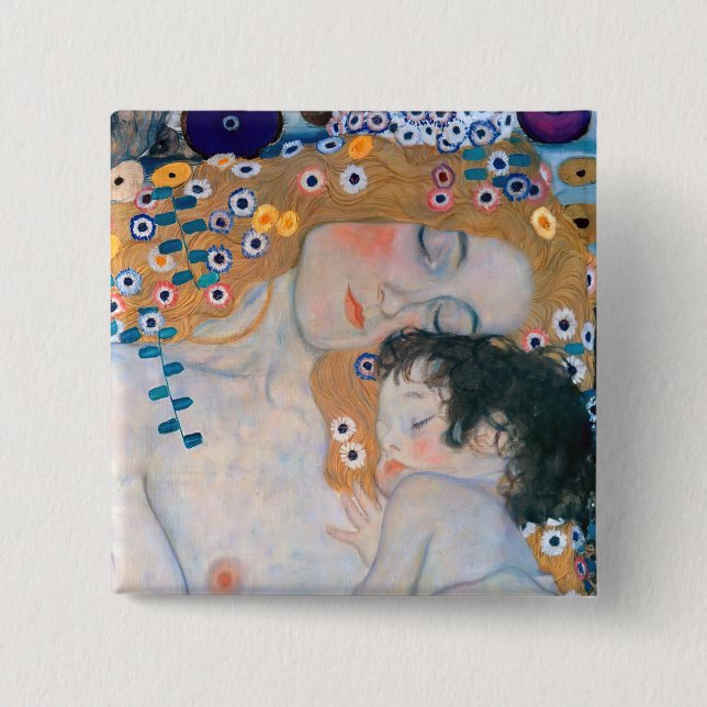 Badge Carré 5 Cm Gustav Klimt - Mère et Enfant (Devant)