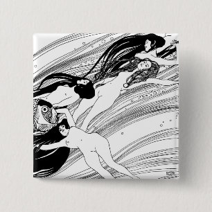 Badge Carré 5 Cm Gustav Klimt - Poisson Sang Surreal Art Japonais