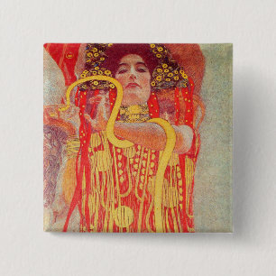Badge Carré 5 Cm Gustav Klimt Red Woman Gold Snake Peinture