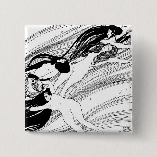 Badge Carré 5 Cm Gustav Klimt - Sang de poisson Art surréaliste jap