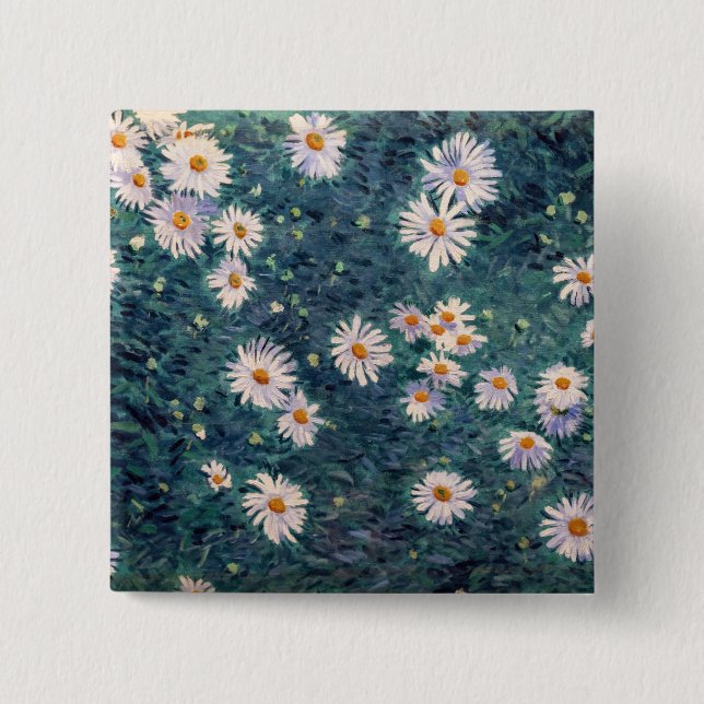 Badge Carré 5 Cm Gustave Caillebotte - Lit de marguerites, détails (Devant)