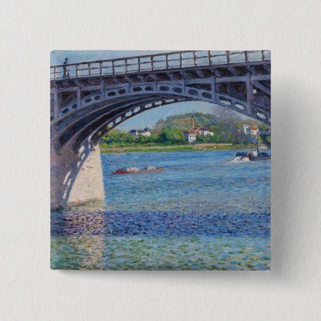 Badge Carré 5 Cm Gustave Caillebotte - Pont à Argenteuil & Seine (Devant)
