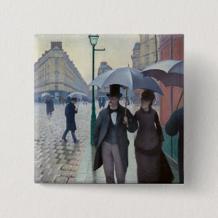 Badge Carré 5 Cm Gustave Caillebotte - Rue de Paris ; Temps de plui