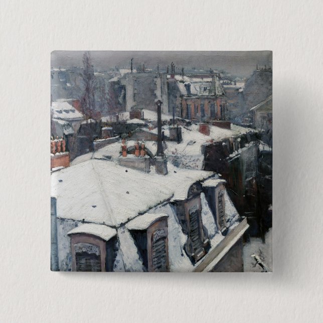 Badge Carré 5 Cm Gustave Caillebotte - Toits dans la neige (Devant)