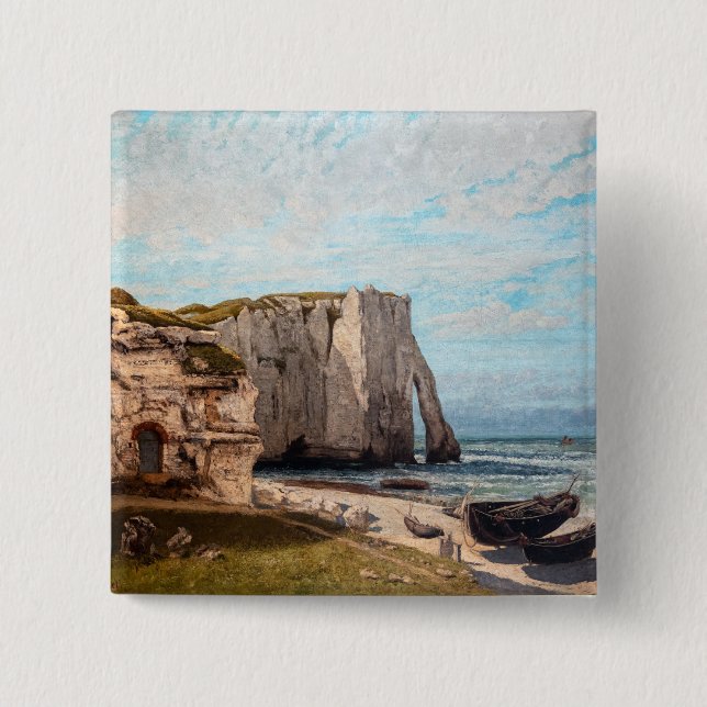 Badge Carré 5 Cm Gustave Courbet - Falaises à Etretat après la temp (Devant)