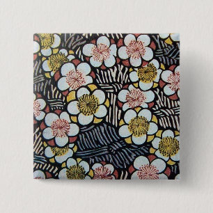 BADGE CARRÉ 5 CM HAÏKU / NOIR BLANC ROSE JAUNE FLEURS DE PRINTEMPS