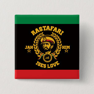 Badge Carré 5 Cm Haile Selassie I Jah Rastafari Reggae Rasta Bouton