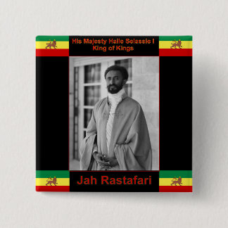 Badge Carré 5 Cm Haile Selassie le lion de Judah, Jah Rastafari