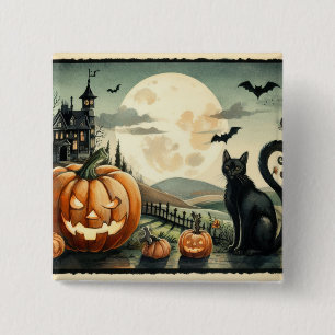 Badge Carré 5 Cm Halloween/Automne/Automne/citrouille/chat