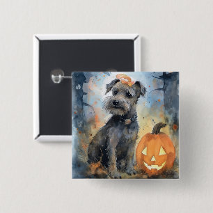 Badge Carré 5 Cm Halloween Chesapeake Bay Terrier Avec Citrouilles
