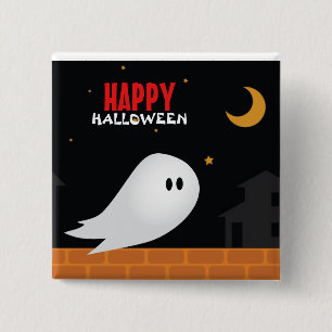 Badge Carré 5 Cm Halloween fantômes de dessins animés en ville