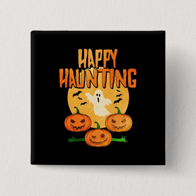 Badge Carré 5 Cm Halloween Happy Haunting (Devant)