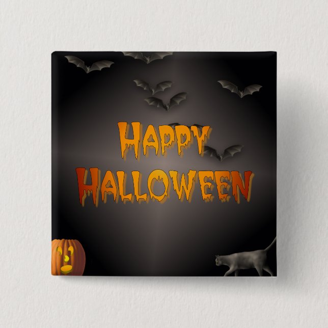 Badge Carré 5 Cm Halloween heureux (Devant)